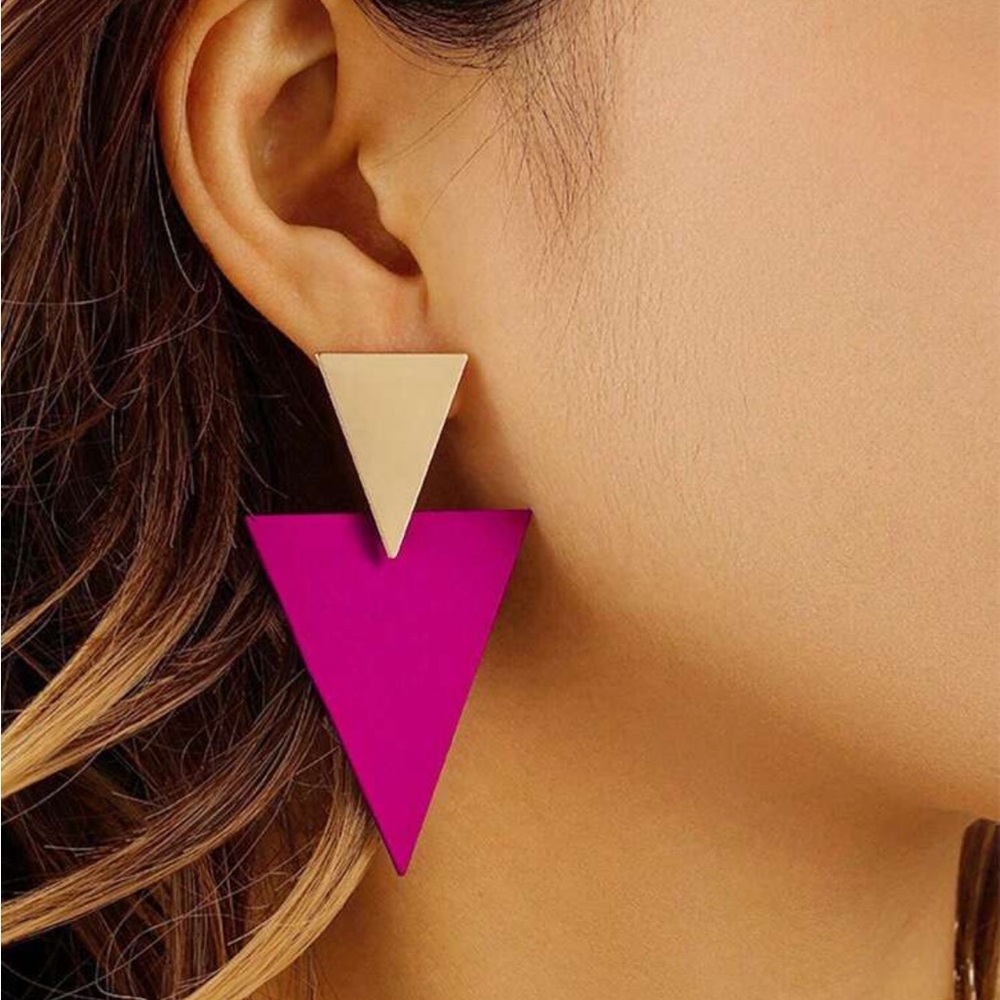 Fuschia & Gold Geometric Drop Earrings NEW 🏷️